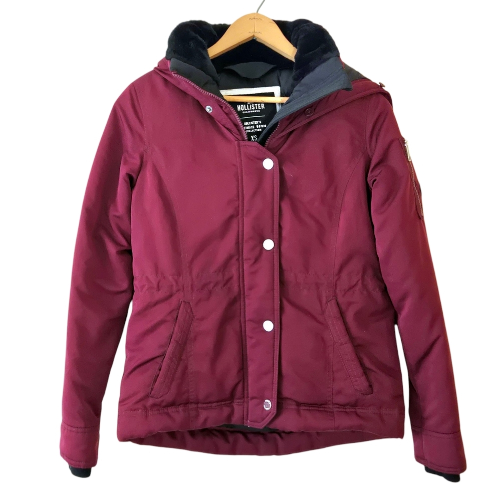 Hollister Ultimate Down Jacket Hooded Burgundy Red, Outdoors Skiing Winter XS - Picture 3 of 15